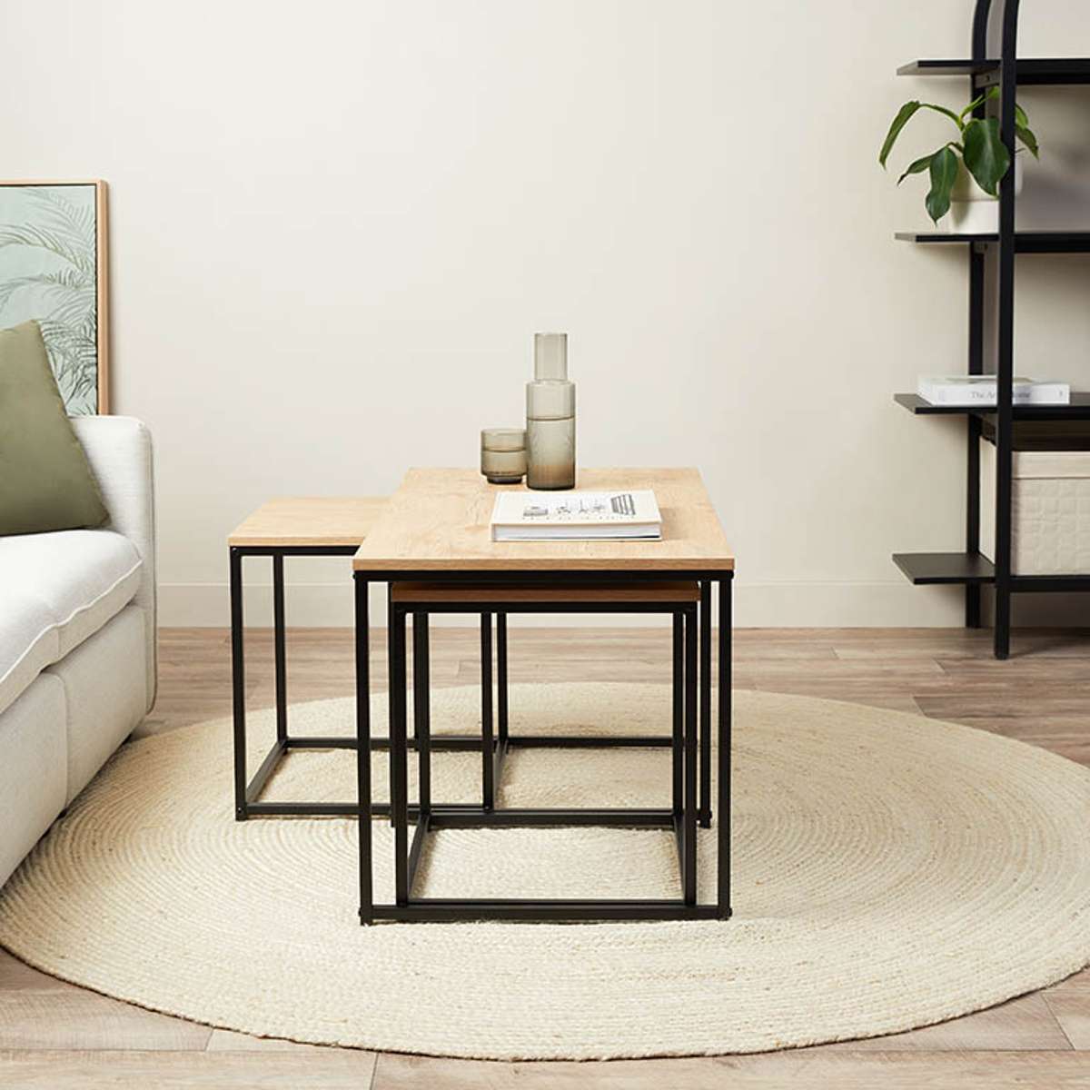 Reese Coffee and Side Table Set - Natural/Black