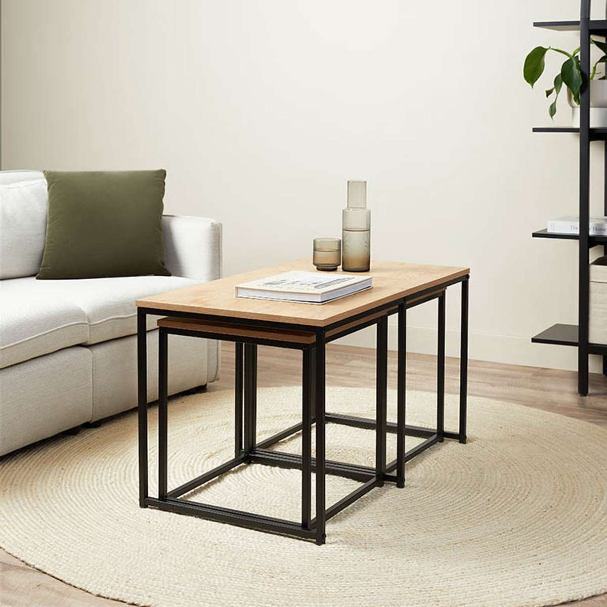 Reese Coffee and Side Table Set - Natural/Black