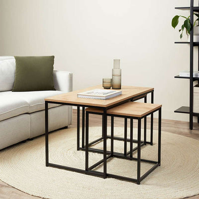 Reese Coffee and Side Table Set - Natural/Black