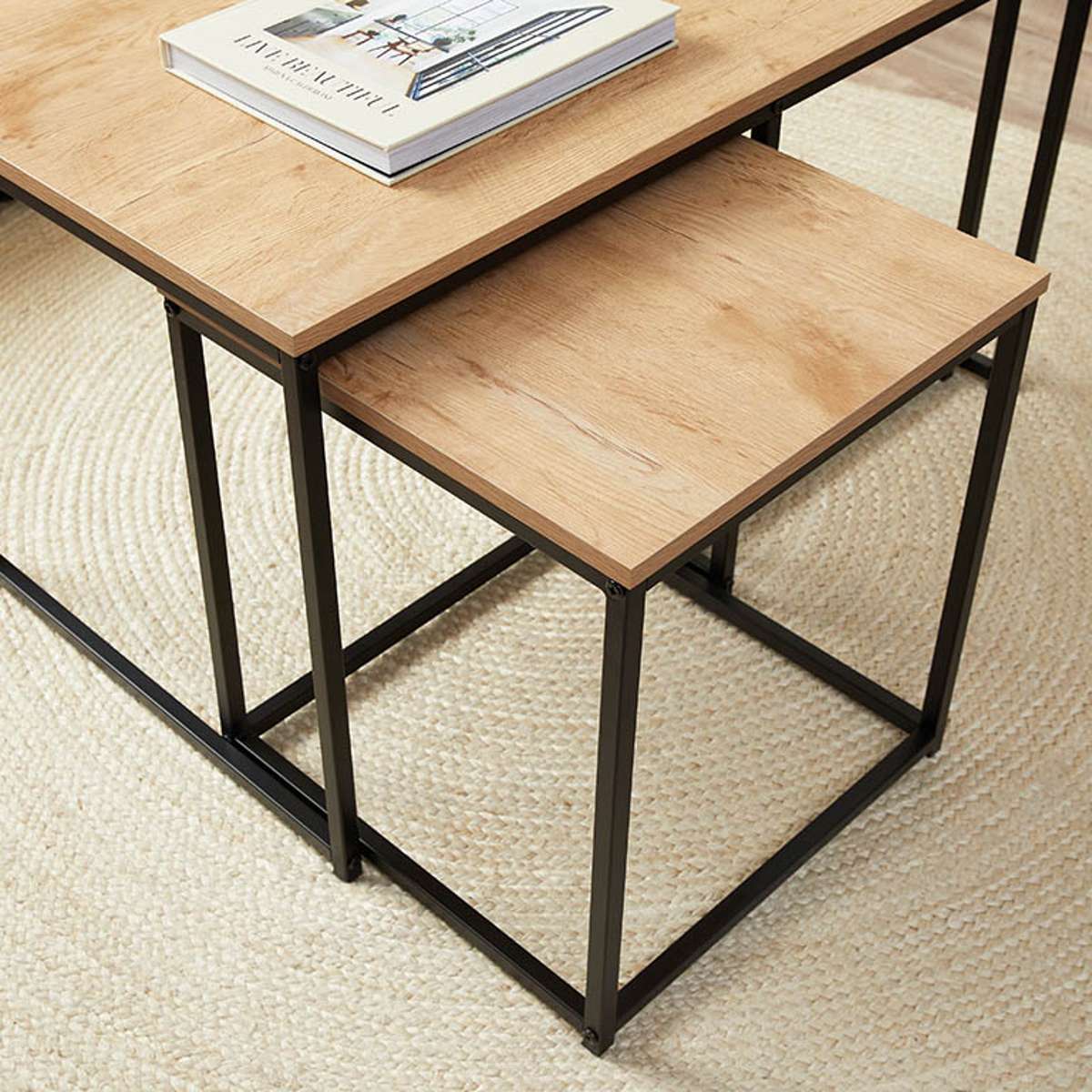 Reese Coffee and Side Table Set - Natural/Black