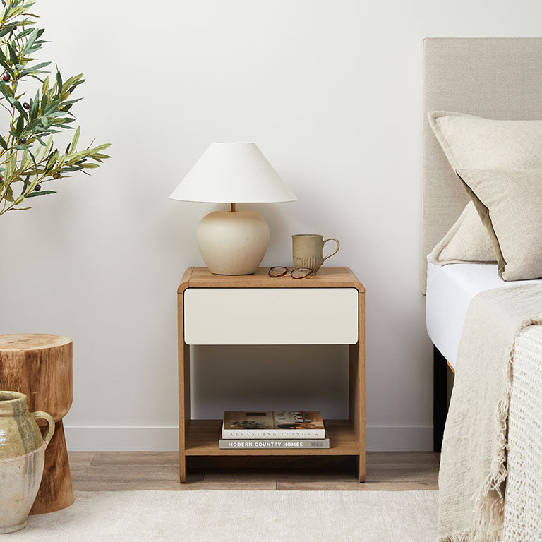 Owen Bedside Table - Pecan/Beige