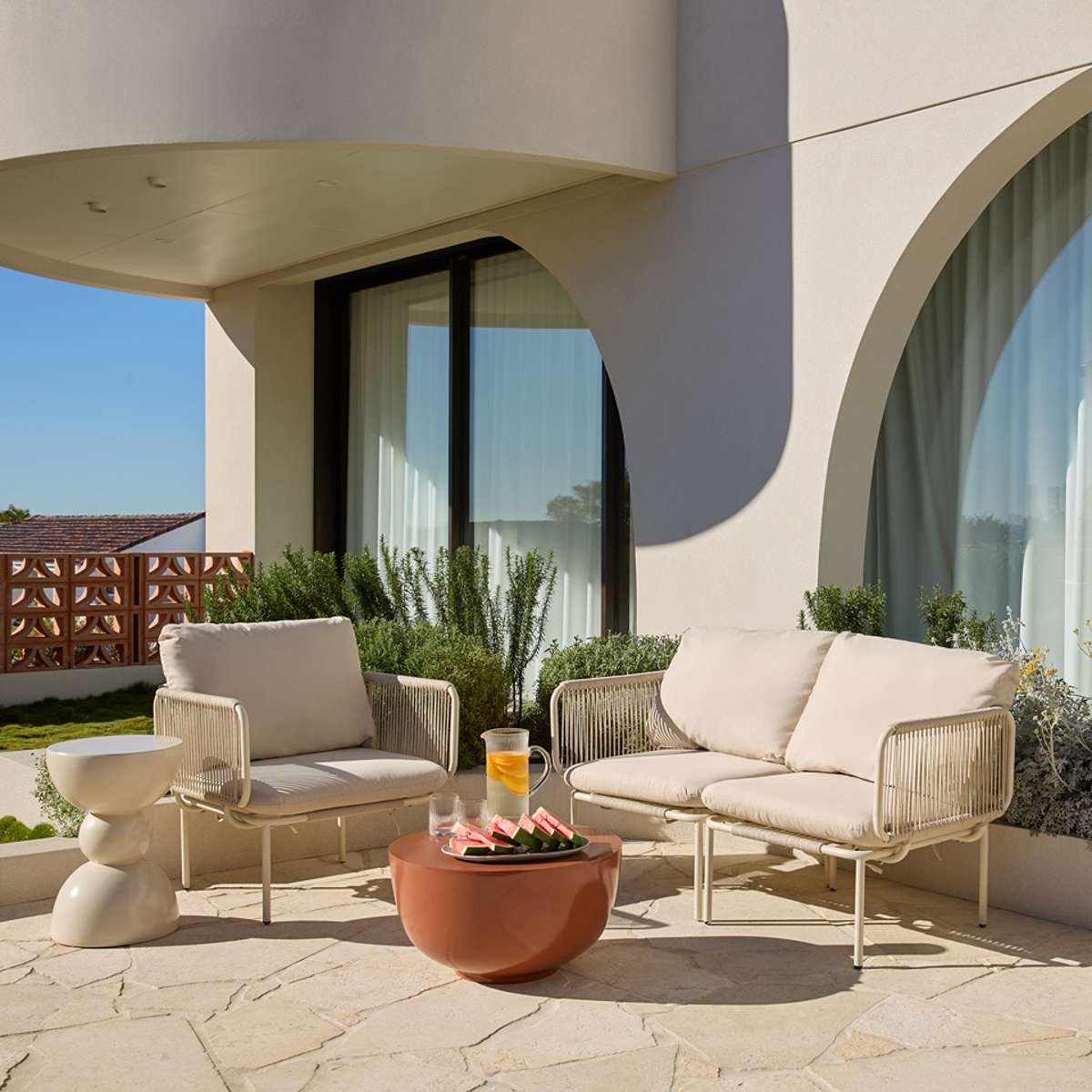 Sorrento Outdoor Armchair and Two Seater Two Piece Set - Beige
