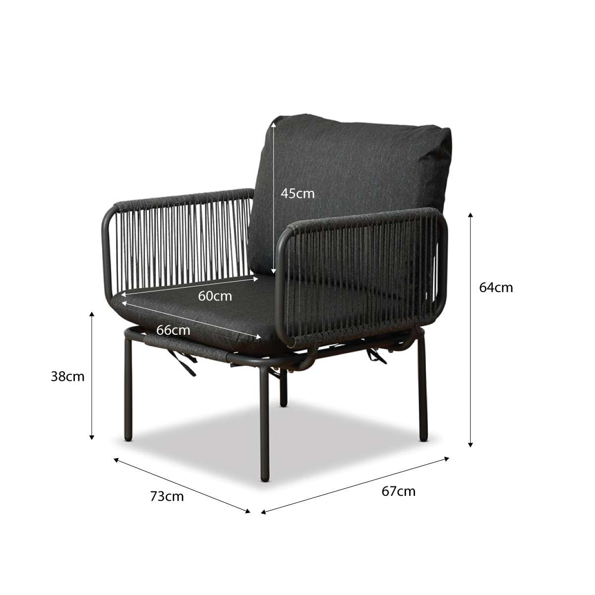 Sorrento Outdoor Armchair and Three Seater Three Piece Set  - Charcoal