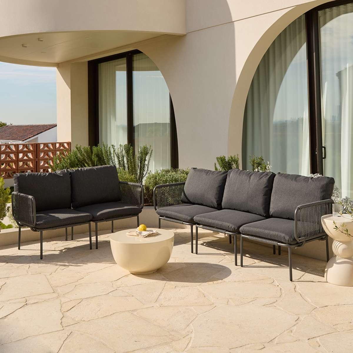 Sorrento Outdoor Three and Two Seater Two Piece Set - Charcoal