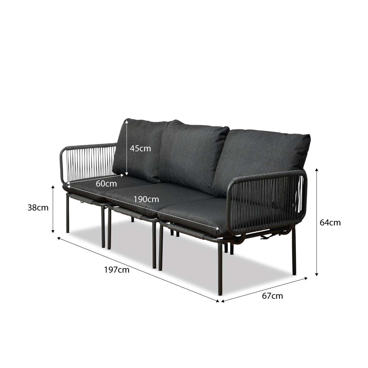 Sorrento Outdoor Three and Two Seater Two Piece Set - Charcoal