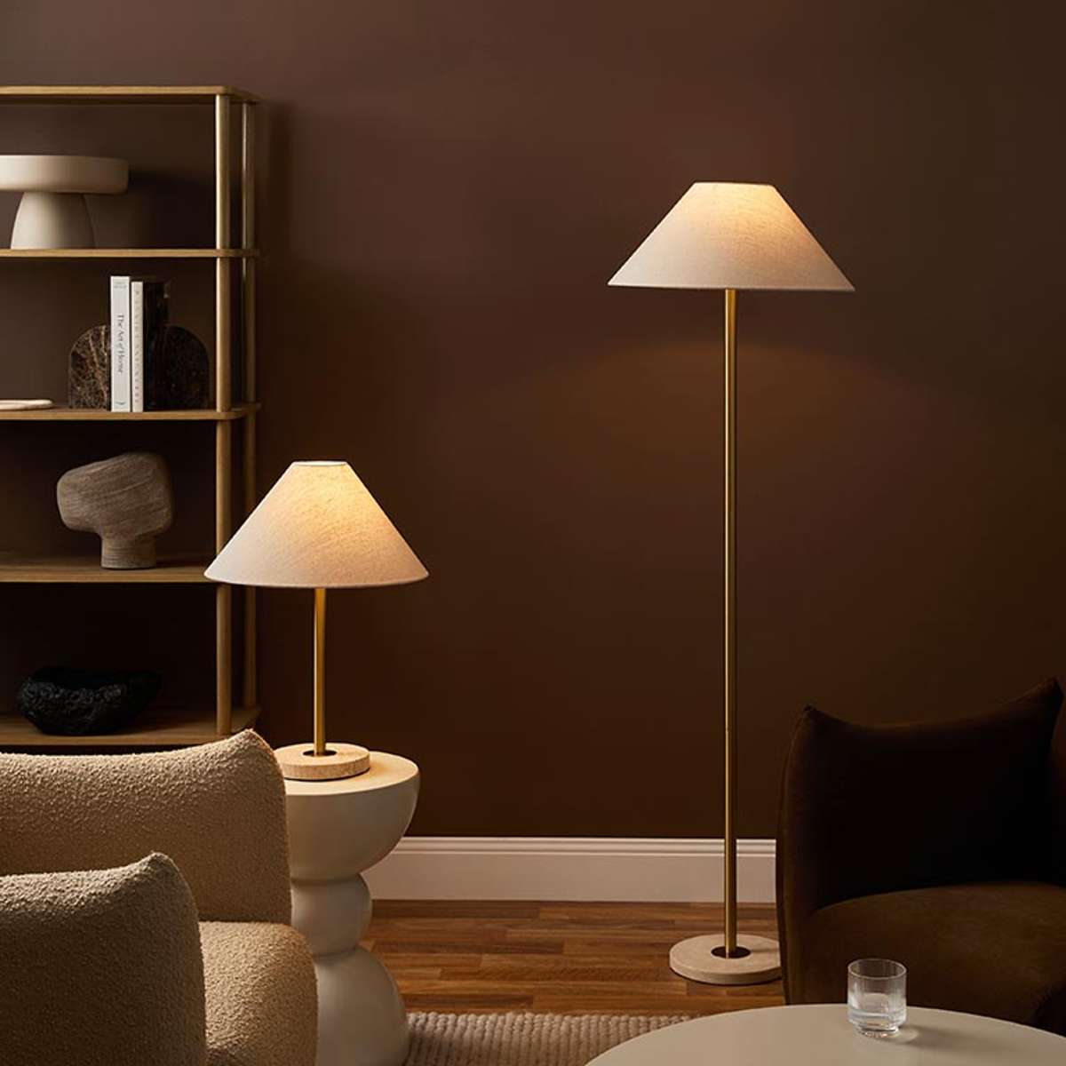 Phoebe Travertine Base Floor Lamp