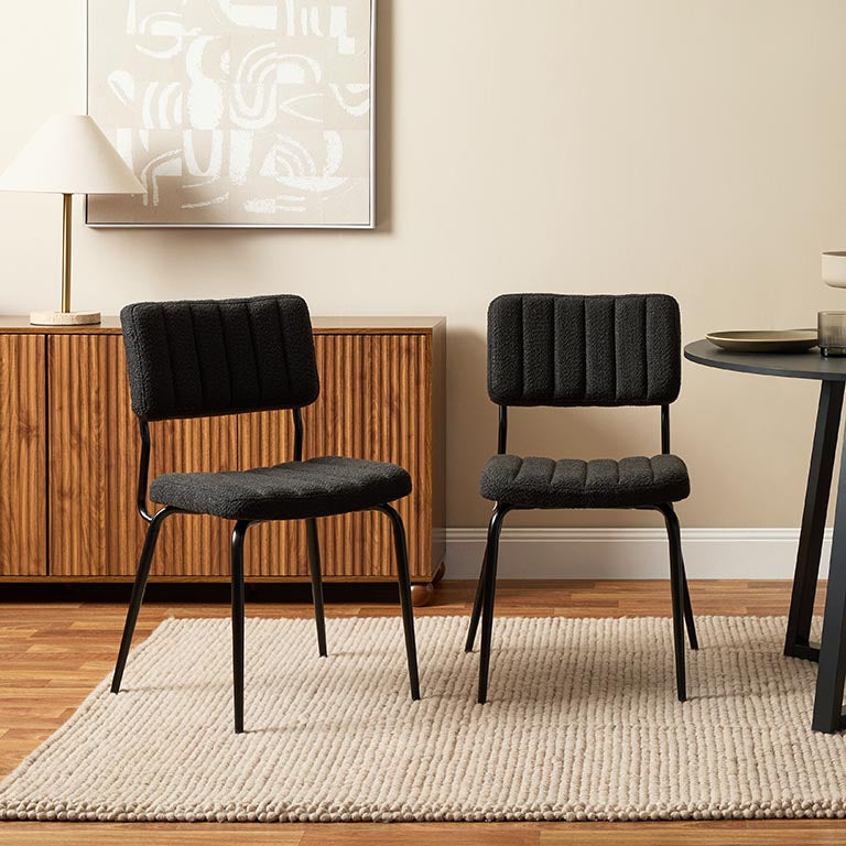 Louie Dining Chair - Set of Two - Black Boucle