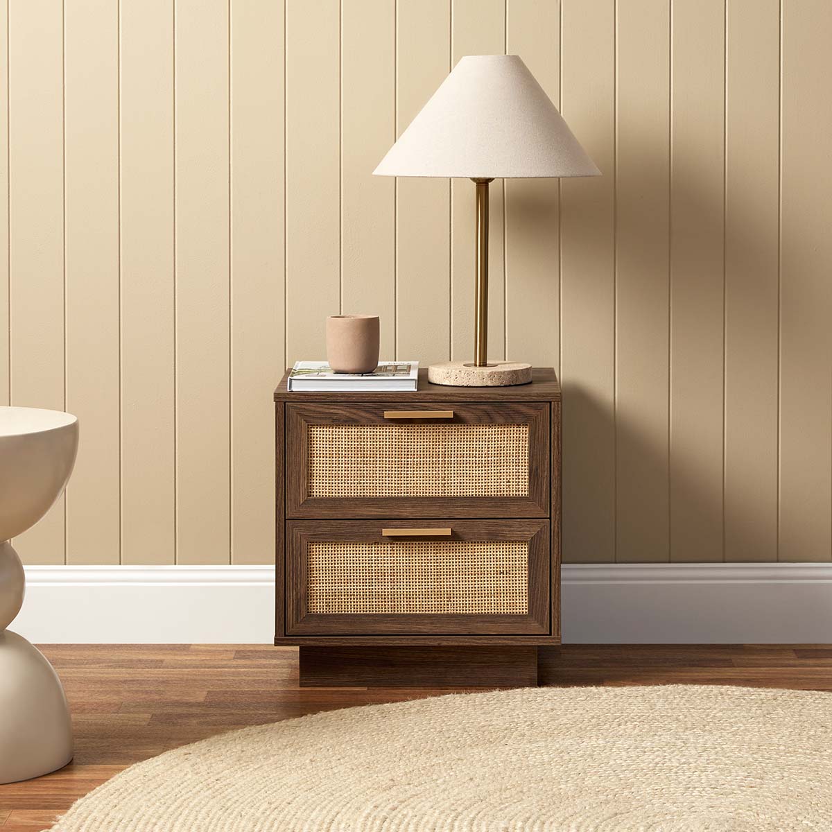 Noosa Rattan Bedside Table - Walnut