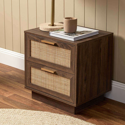 Noosa Rattan Bedside Table - Walnut