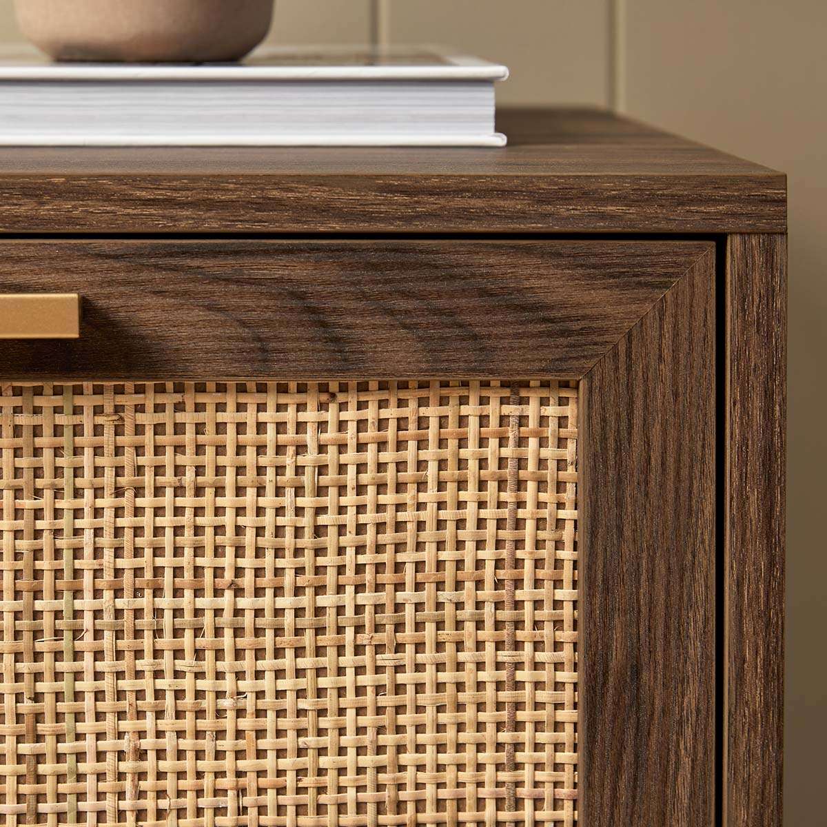 Noosa Rattan Bedside Table - Walnut