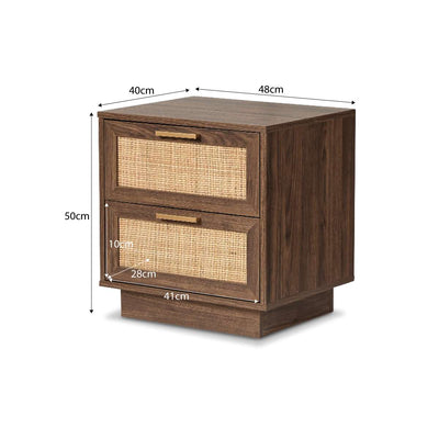 Noosa Rattan Bedside Table - Walnut