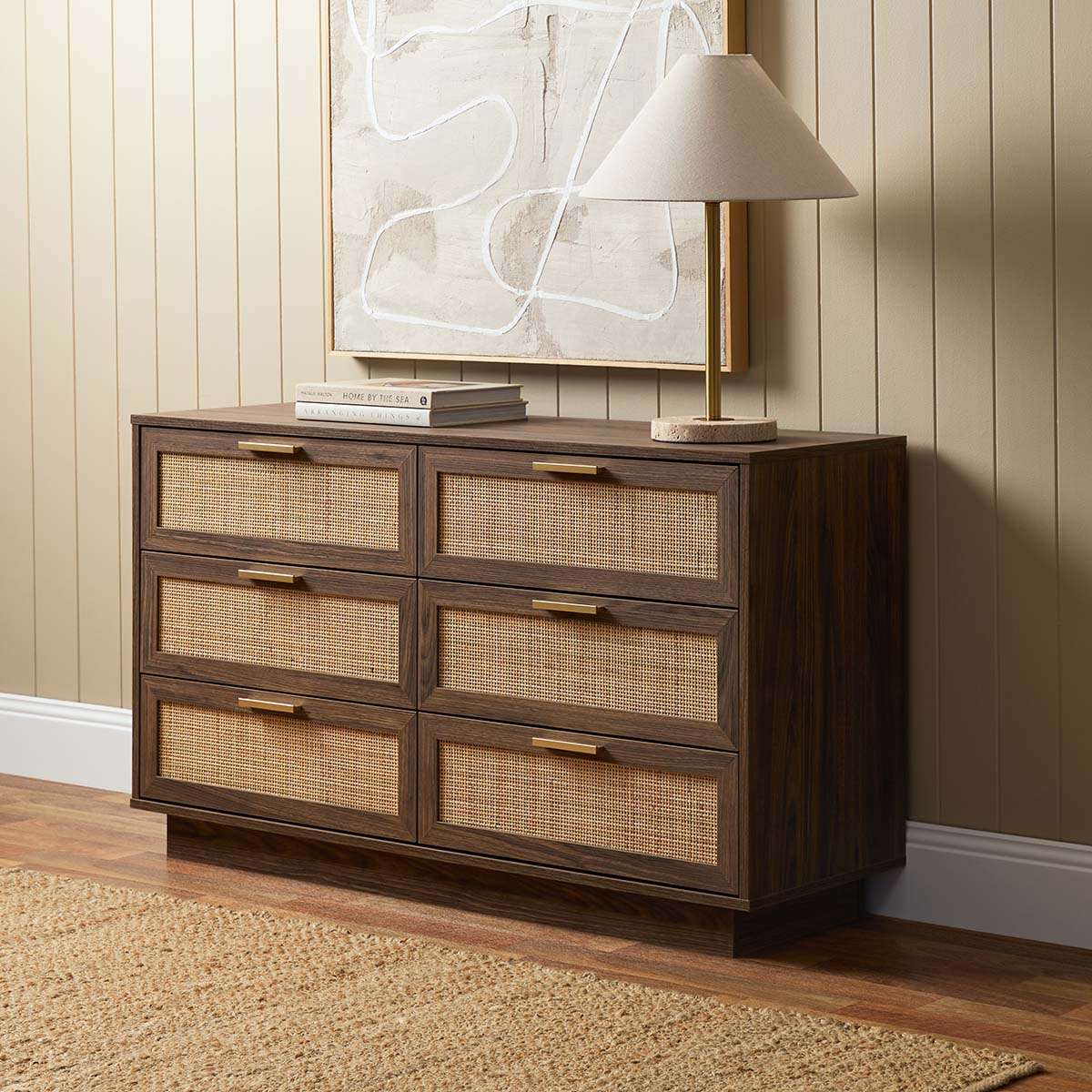 Noosa Rattan Six Drawer - Walnut