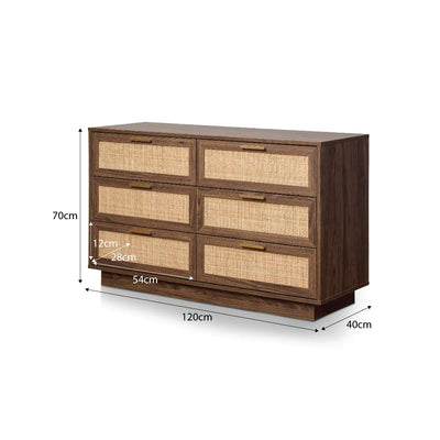 Noosa Rattan Six Drawer - Walnut
