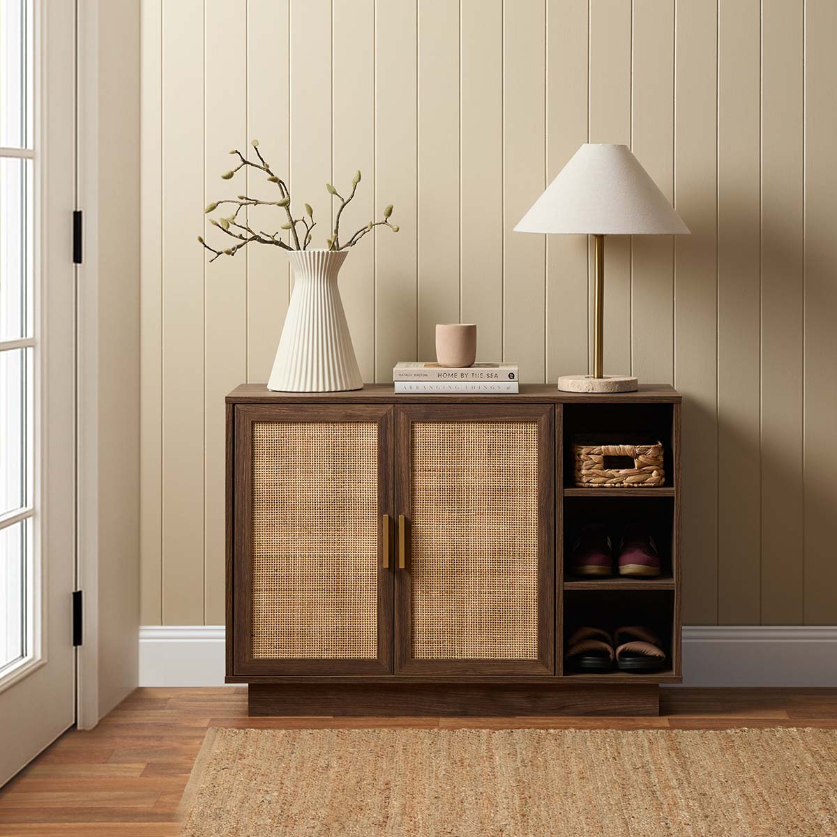 Noosa Rattan Shoe Cabinet - Walnut