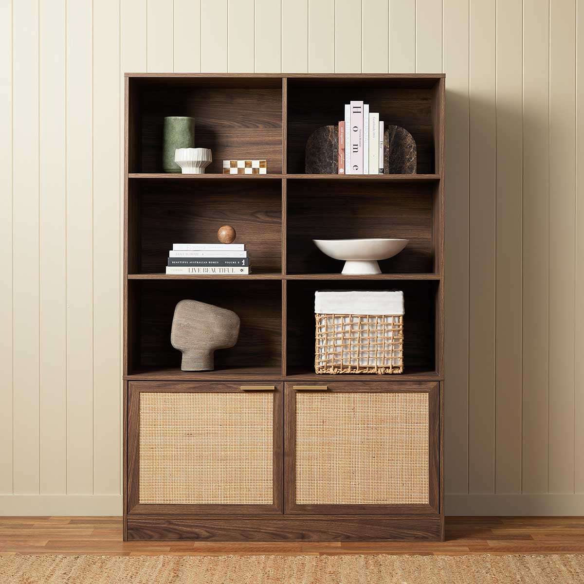 Noosa Rattan Large Bookcase - Walnut