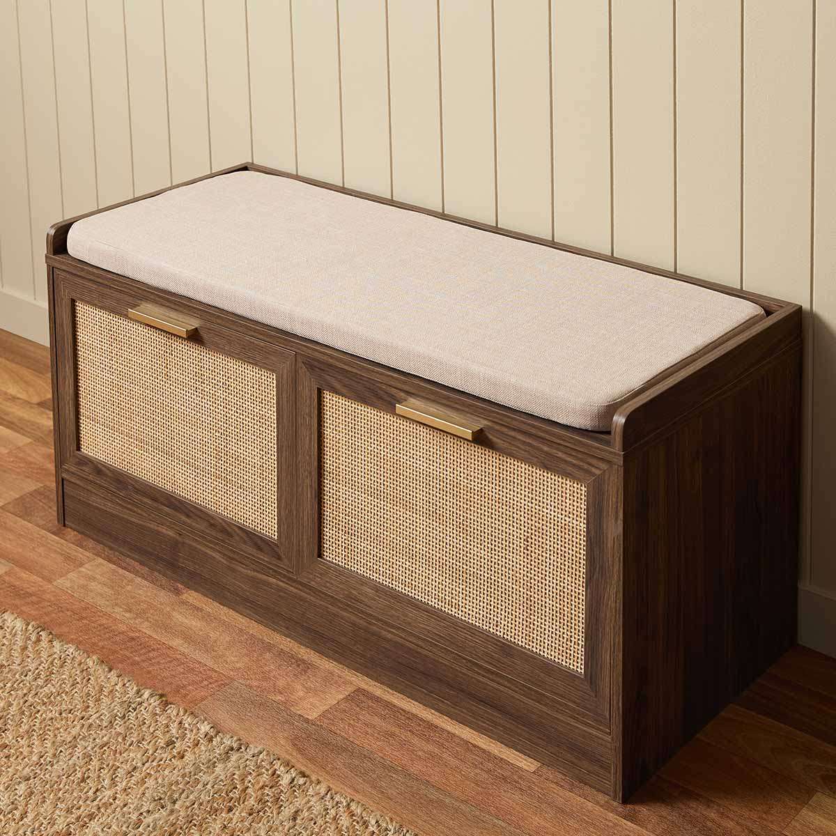 Noosa Rattan Storage Bench Seat - Walnut