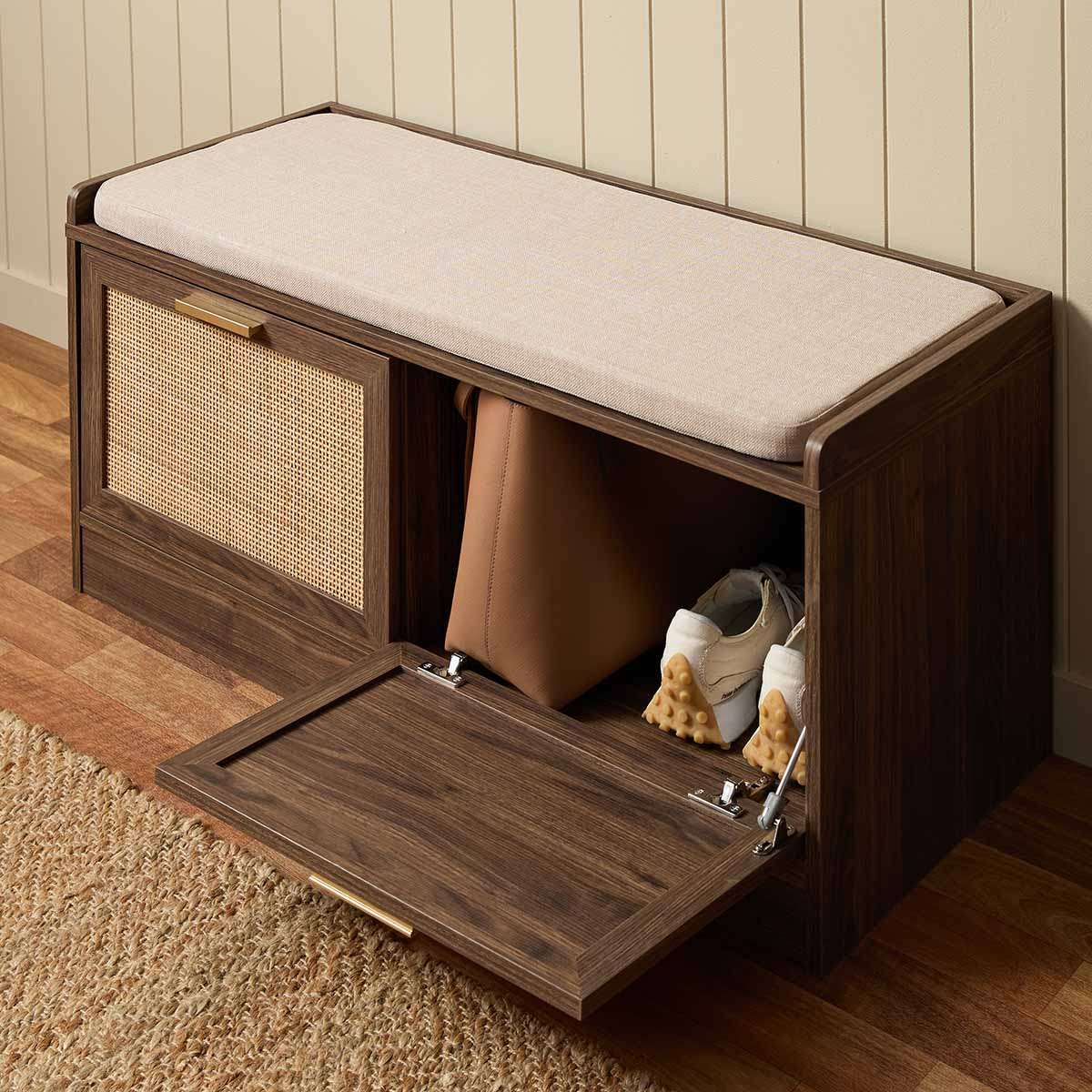 Noosa Rattan Storage Bench Seat - Walnut