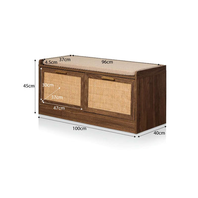 Noosa Rattan Storage Bench Seat - Walnut