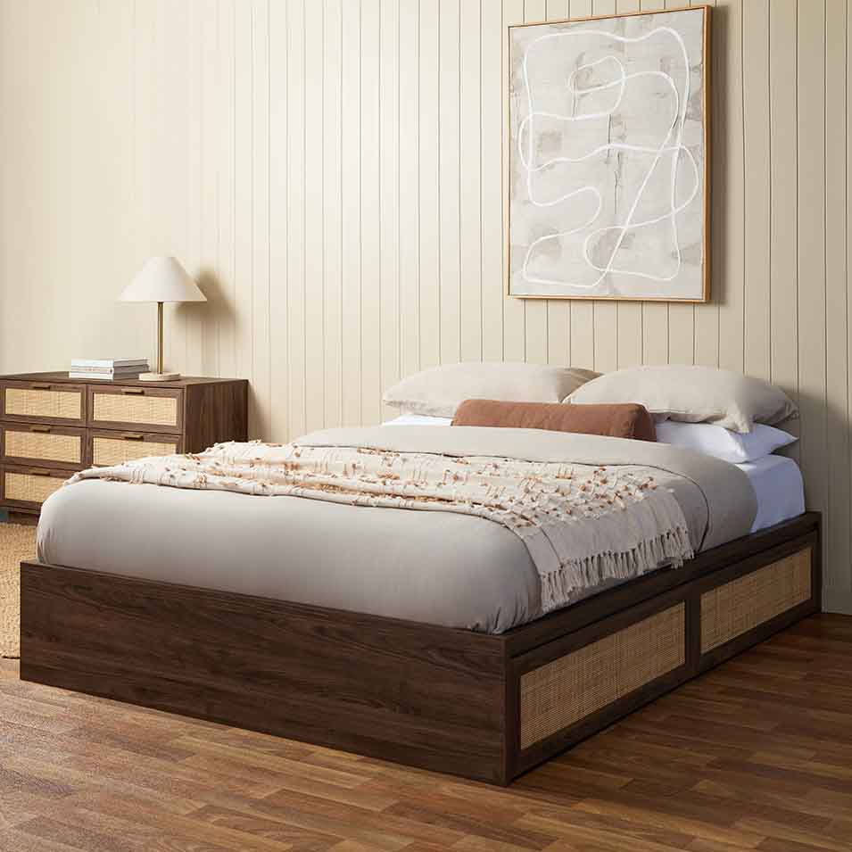Noosa Rattan Queen Storage Bed Base - Walnut