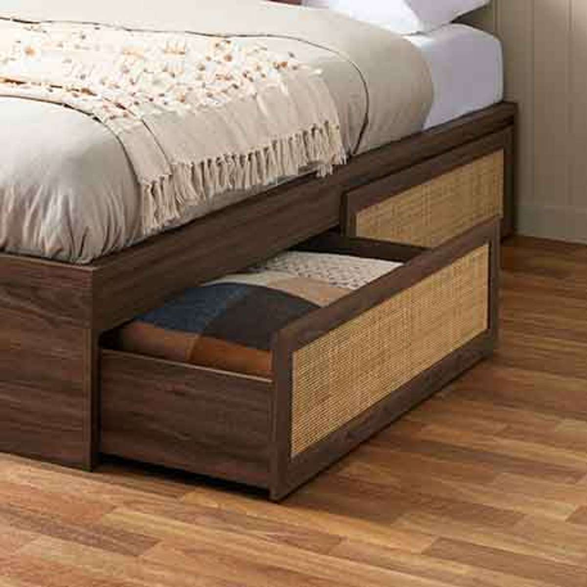 Noosa Rattan Queen Storage Bed Base - Walnut