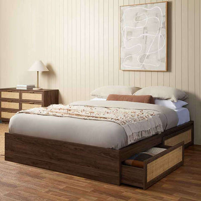 Noosa Rattan Queen Storage Bed Base - Walnut