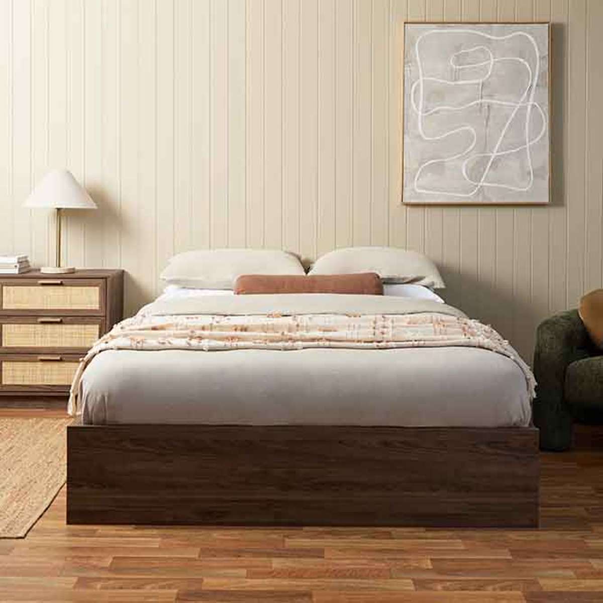 Noosa Rattan Queen Storage Bed Base - Walnut