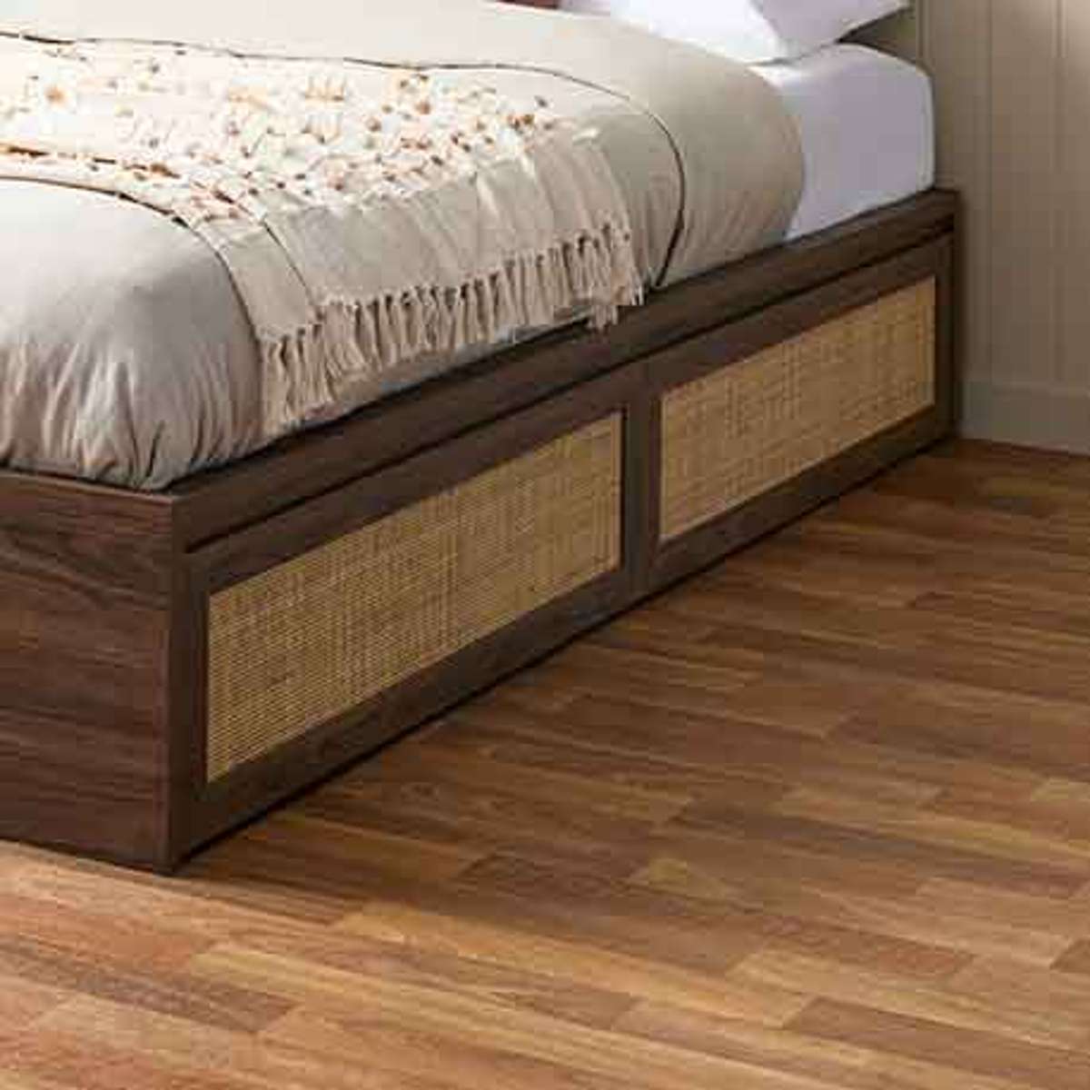 Noosa Rattan Queen Storage Bed Base - Walnut