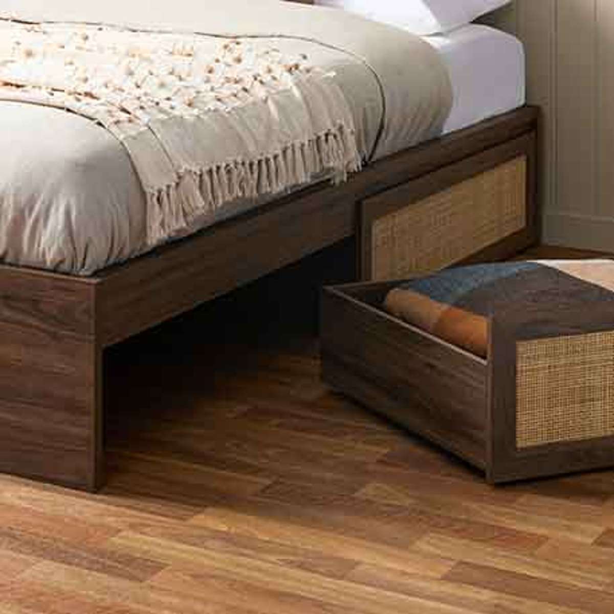 Noosa Rattan Queen Storage Bed Base - Walnut