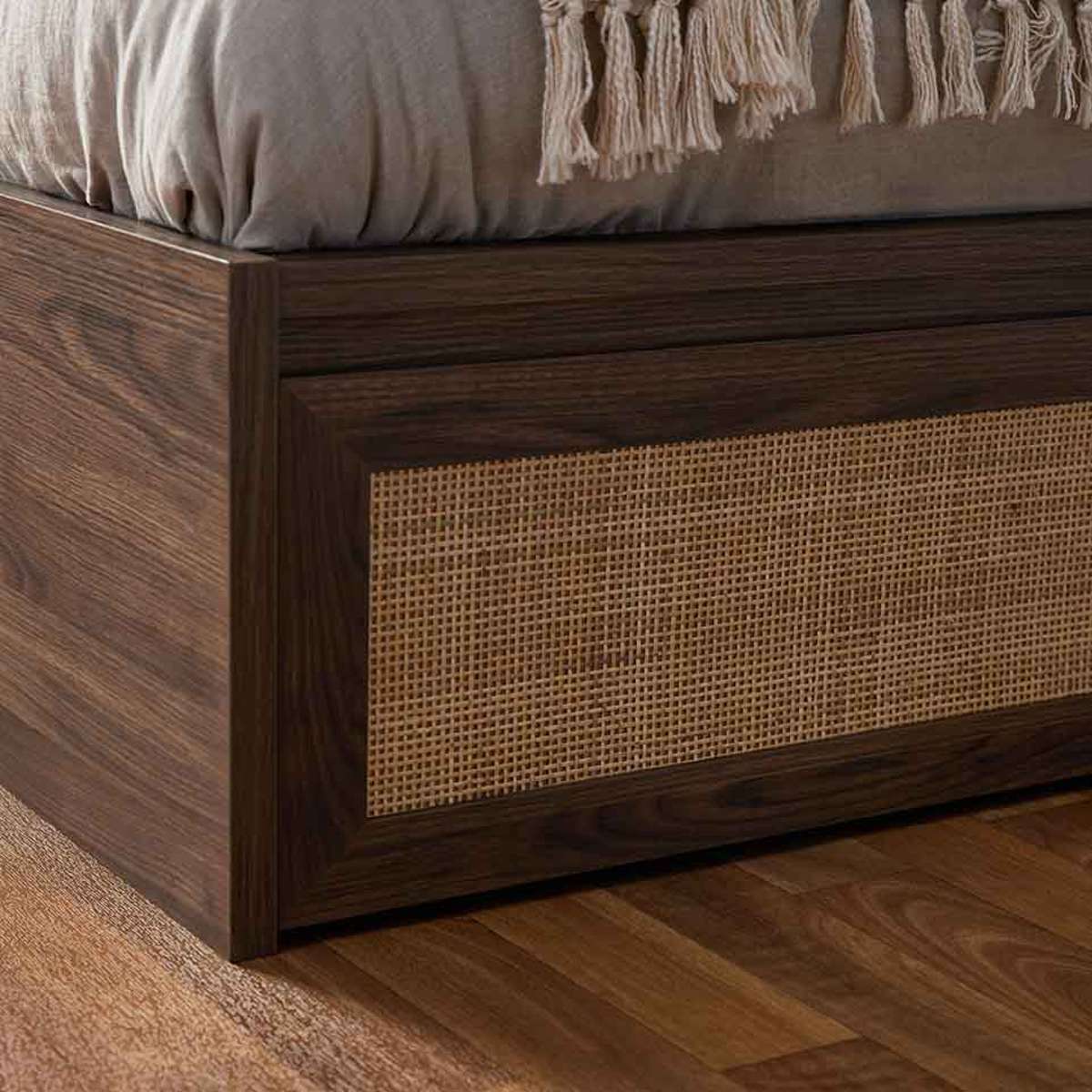 Noosa Rattan Queen Storage Bed Base - Walnut