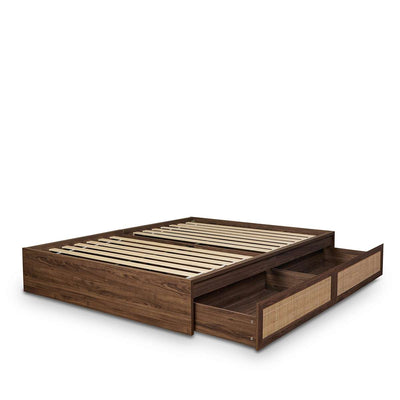 Noosa Rattan Queen Storage Bed Base - Walnut