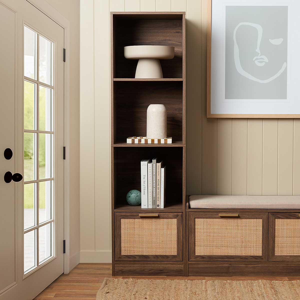 Noosa Rattan Slim Bookcase - Walnut
