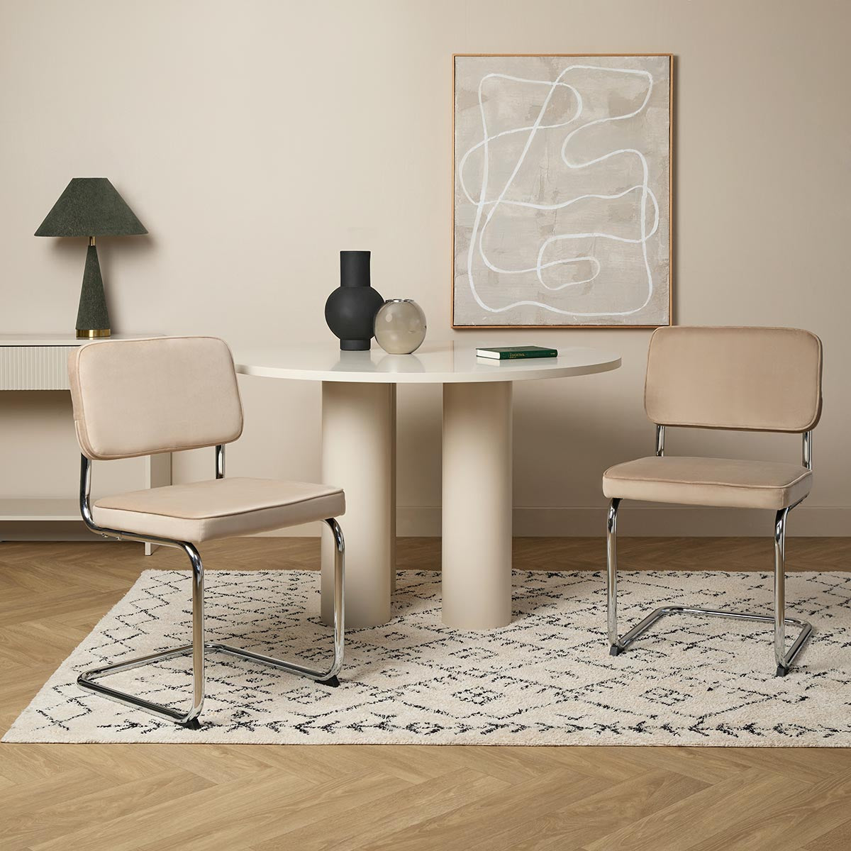 Marcel Chrome Dining Chair - Set of Two - Mushroom