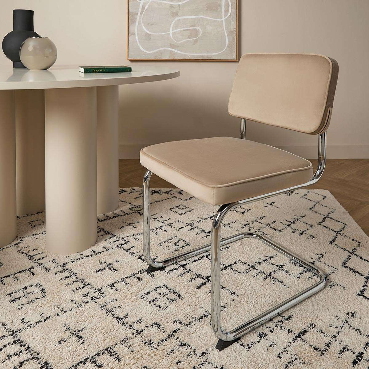 Marcel Chrome Dining Chair - Set of Two - Mushroom