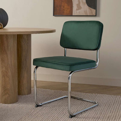 Marcel Chrome Dining Chair - Set of Two - Dark Green