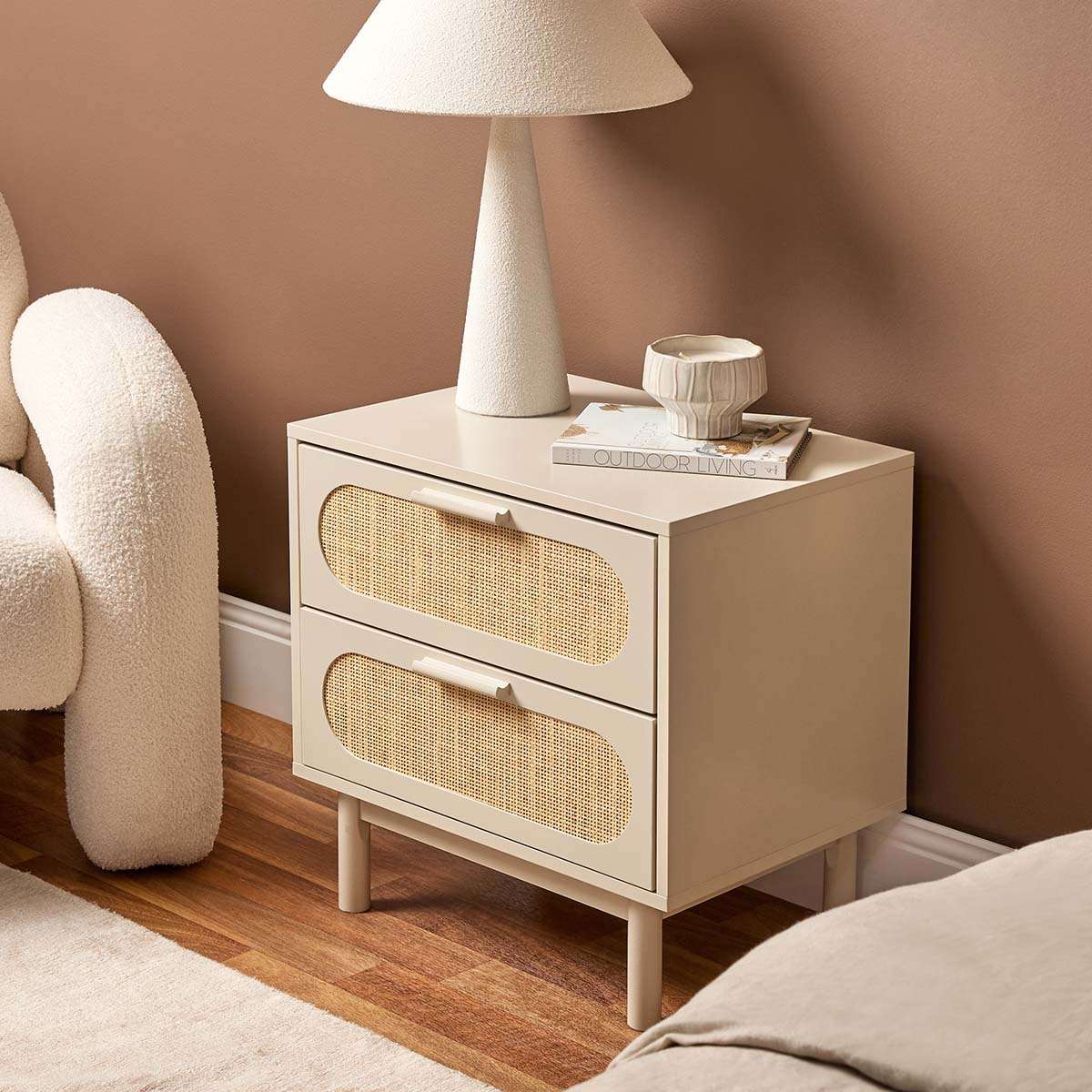 Canyon Two Drawer Bedside Table - Beige/Natural