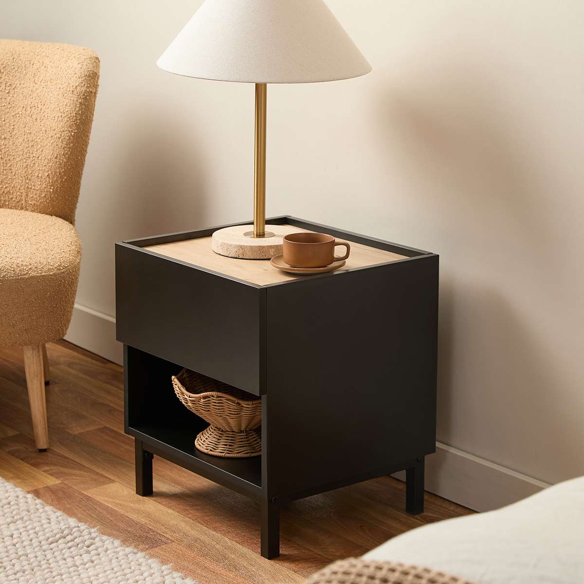 Murphy Bedside Table - Black/Natural