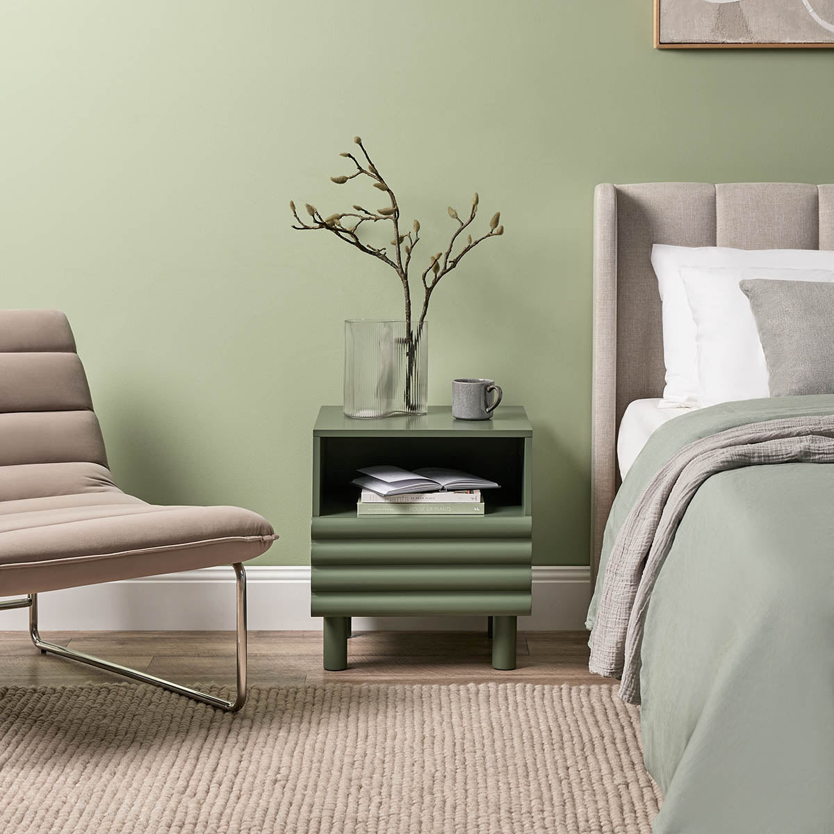 Theodore Ribbed Bedside Table - Green