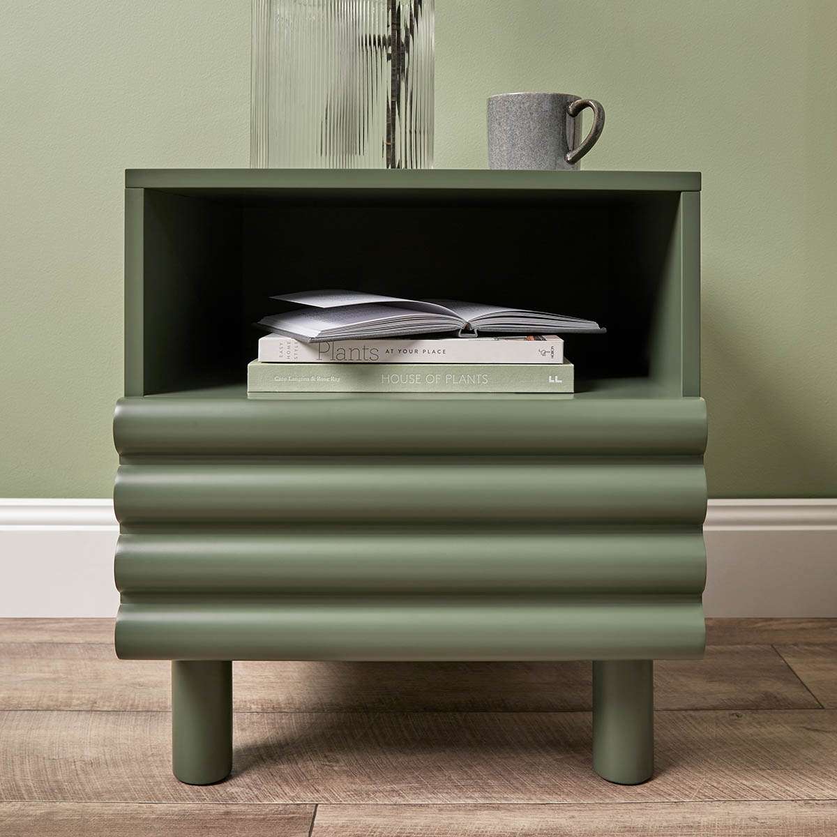 Theodore Ribbed Bedside Table - Green