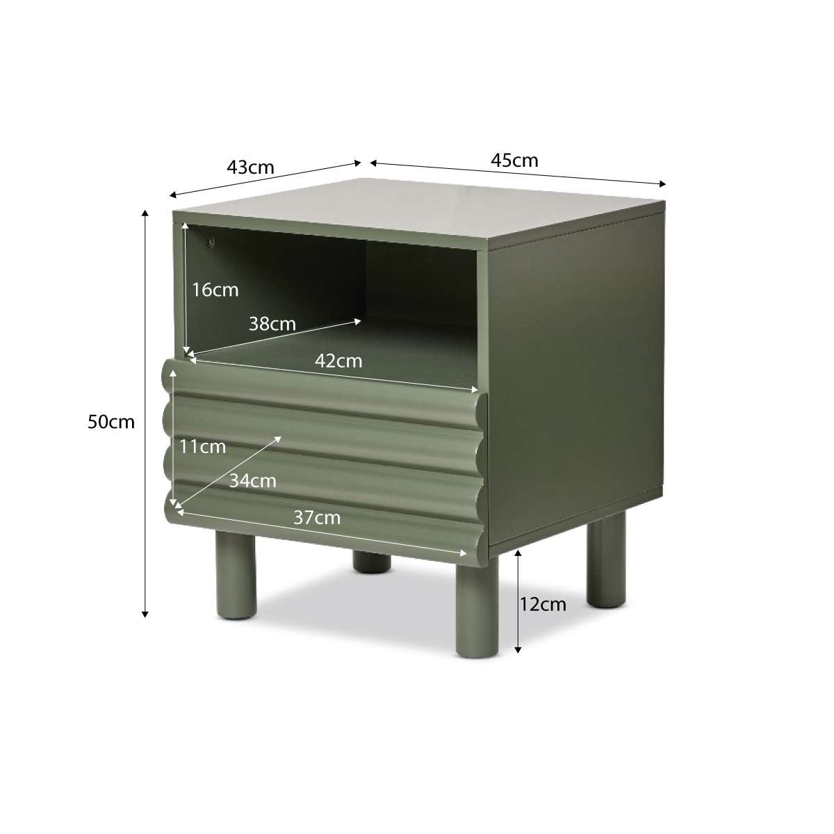 Theodore Ribbed Bedside Table - Green