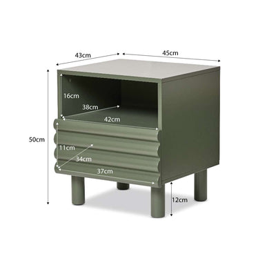 Theodore Ribbed Bedside Table - Green