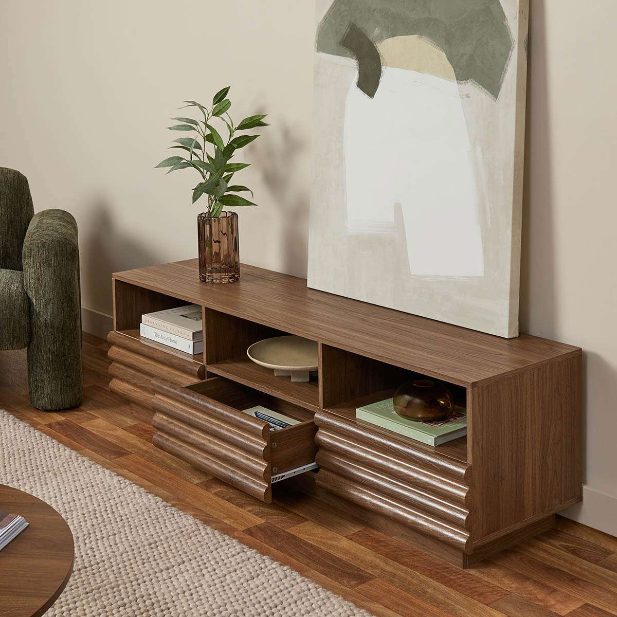 Theodore Ribbed Entertainment Unit - Walnut