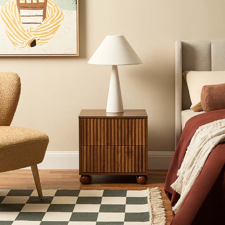 Deven Ball Feet Bedside Table - Walnut