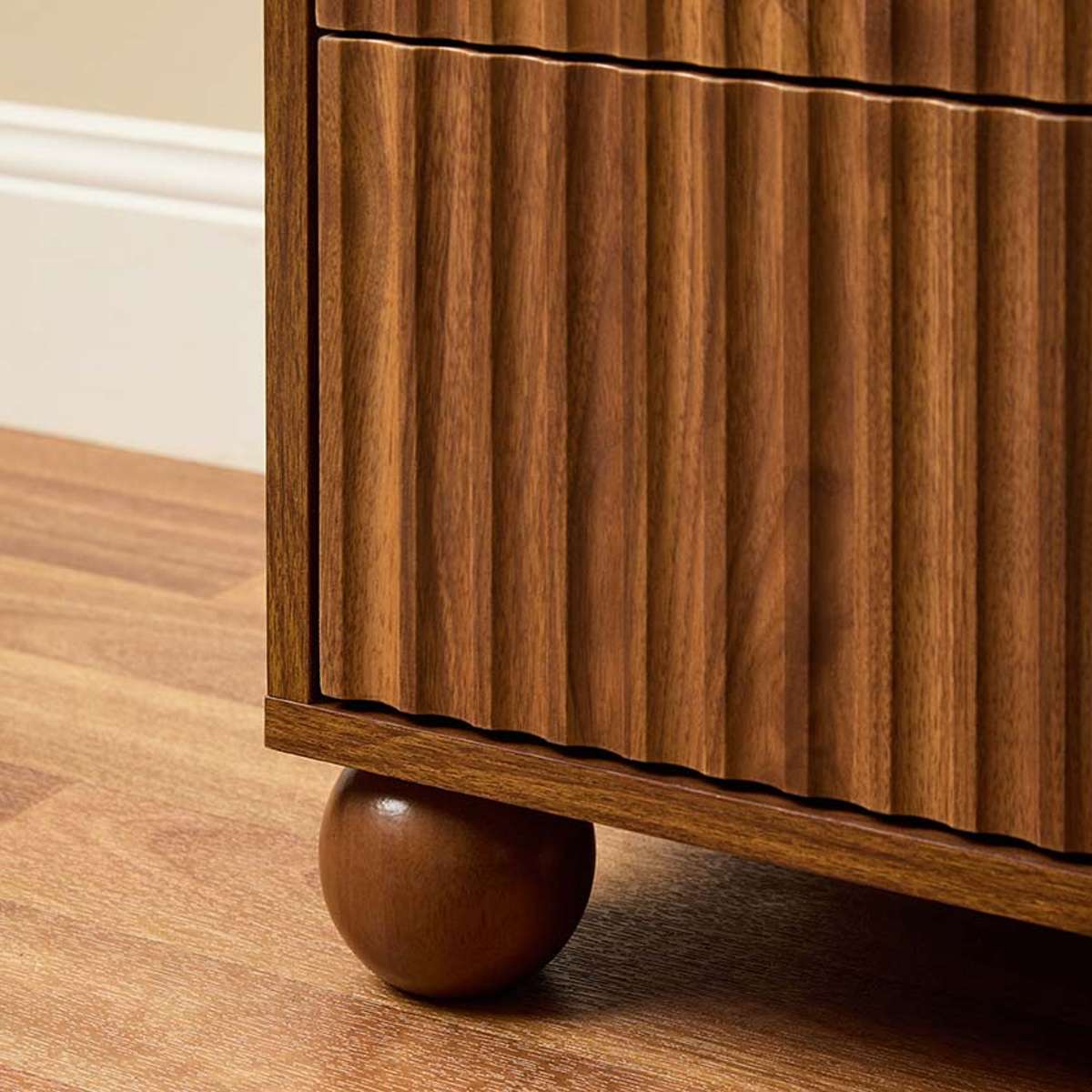 Deven Ball Feet Bedside Table - Walnut