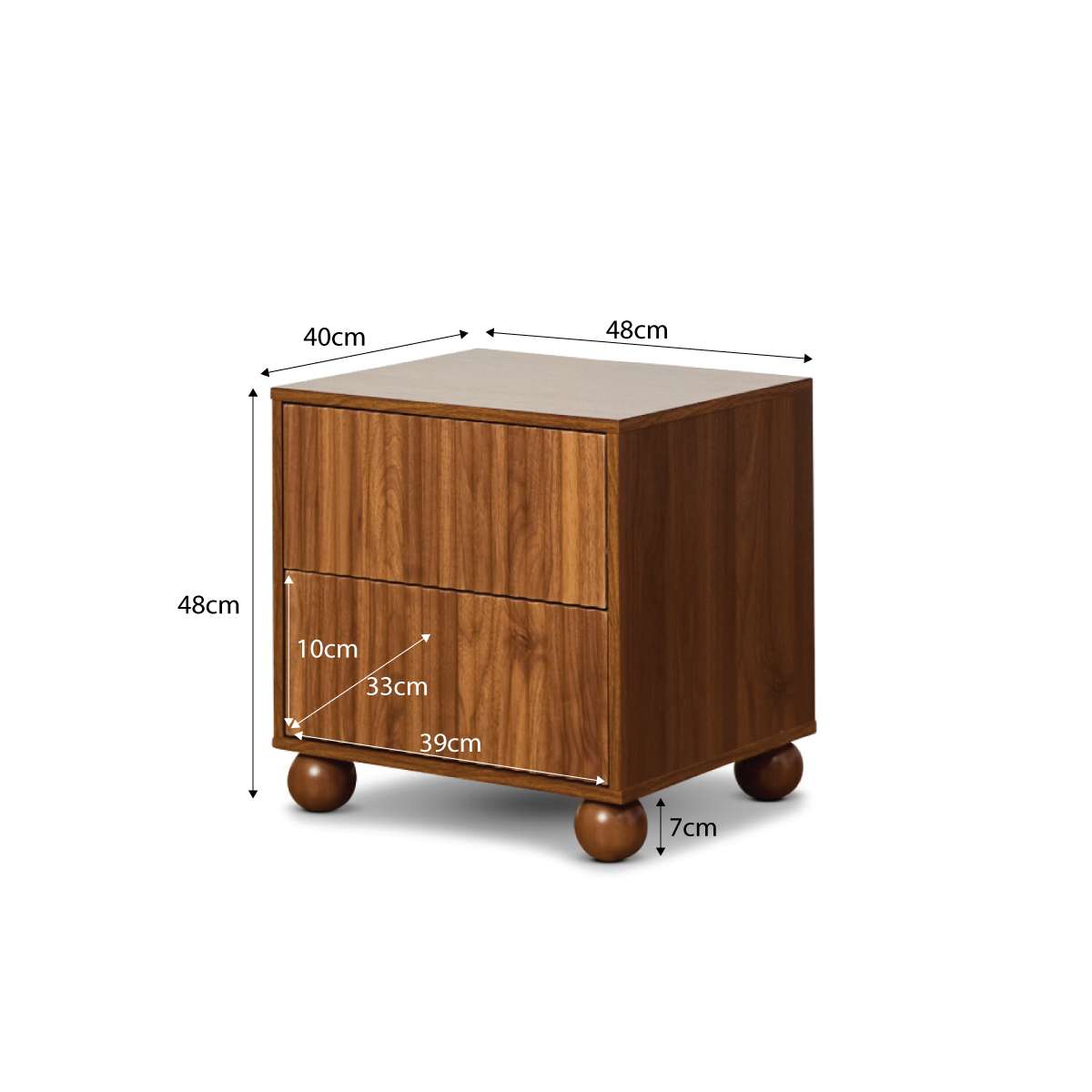 Deven Ball Feet Bedside Table - Walnut