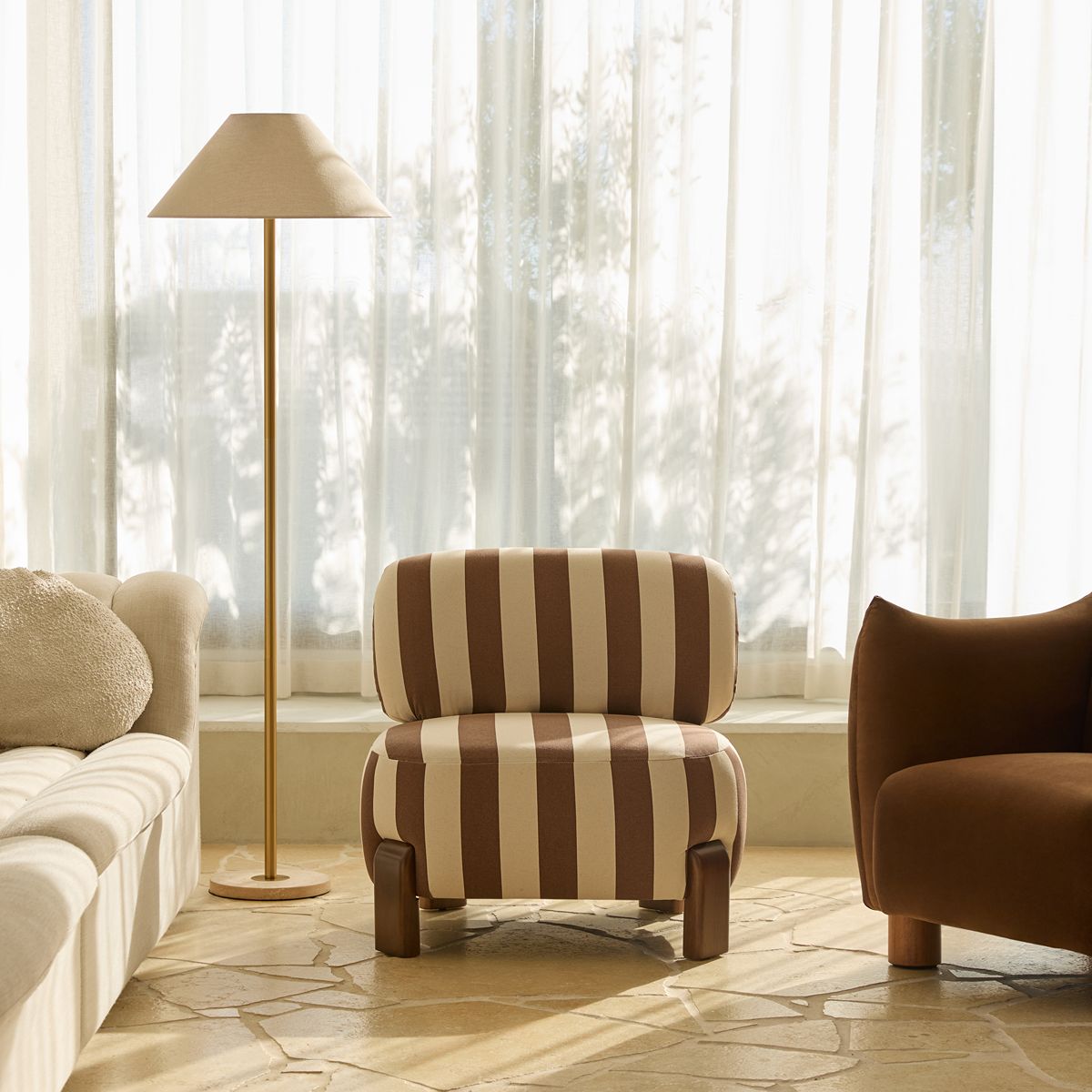 Ted Stripe Occasional Chair - Cream/Chocolate