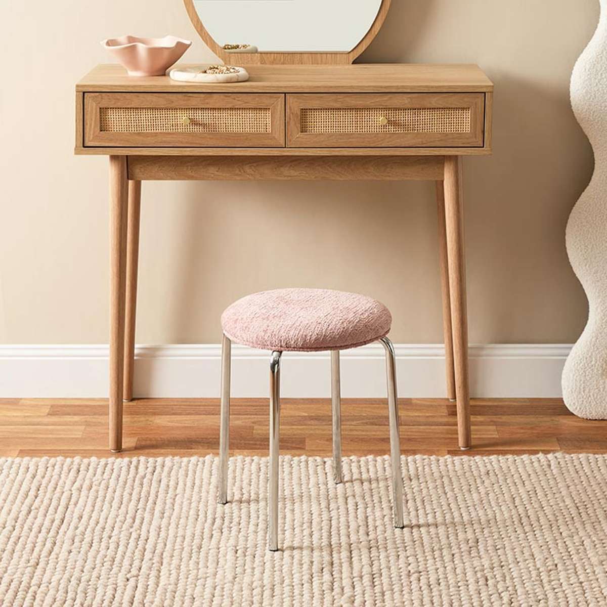 Vivi Chrome Stool - Pink Chenille