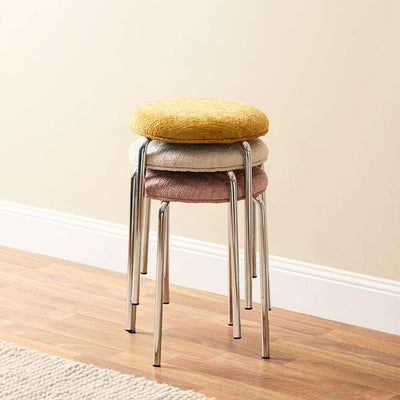 Vivi Chrome Stool - Cream Chenille