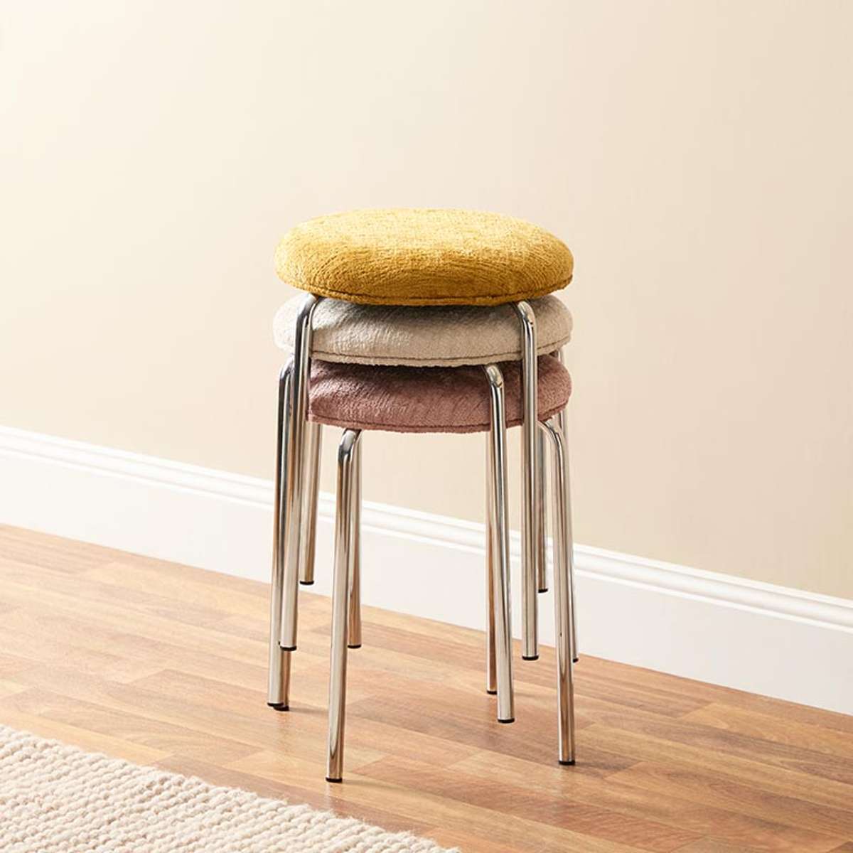 Vivi Chrome Stool - Pink Chenille