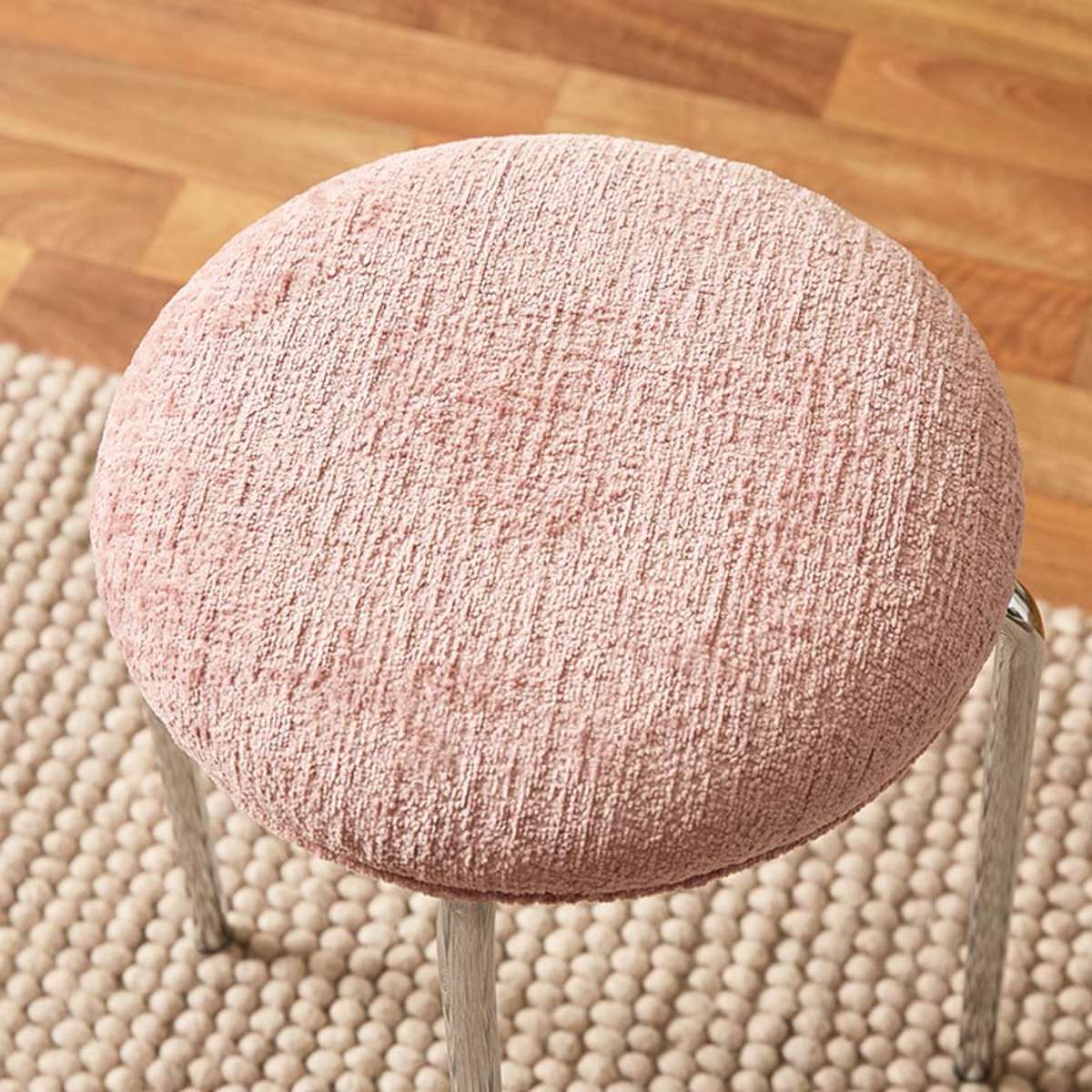 Vivi Chrome Stool - Pink Chenille