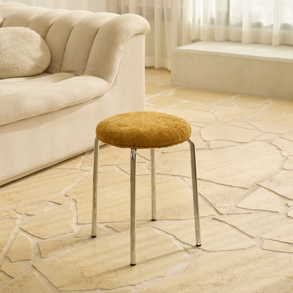 Vivi Chrome Stool - Mustard Chenille